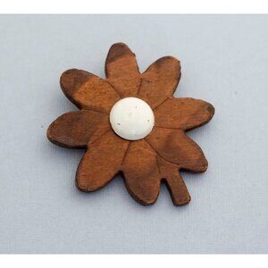 Vintage Wooden Flower Brooch, Art Nouveau Wood Floral Brooch, Elven Brooch - C2